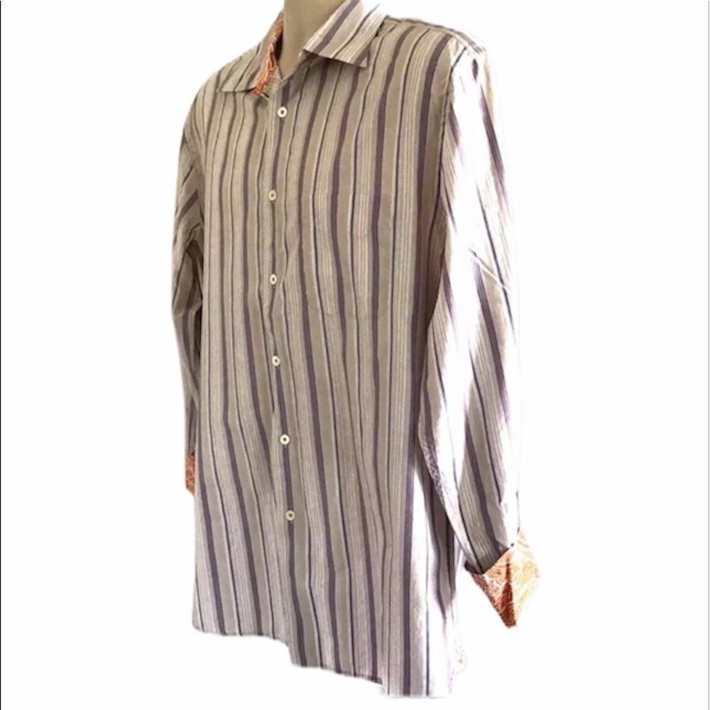 Express Striped Dress Shirt L Button Front Flip